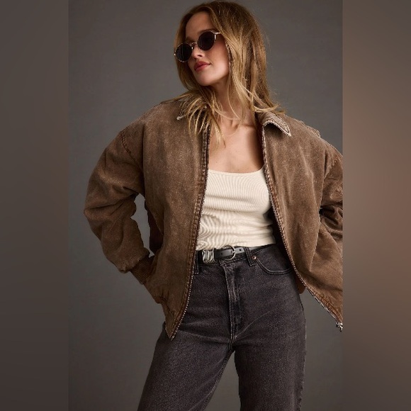 12th Tribe Sawyer Washed Brown Oversized Bomber Jacket - Picture 2 of 7